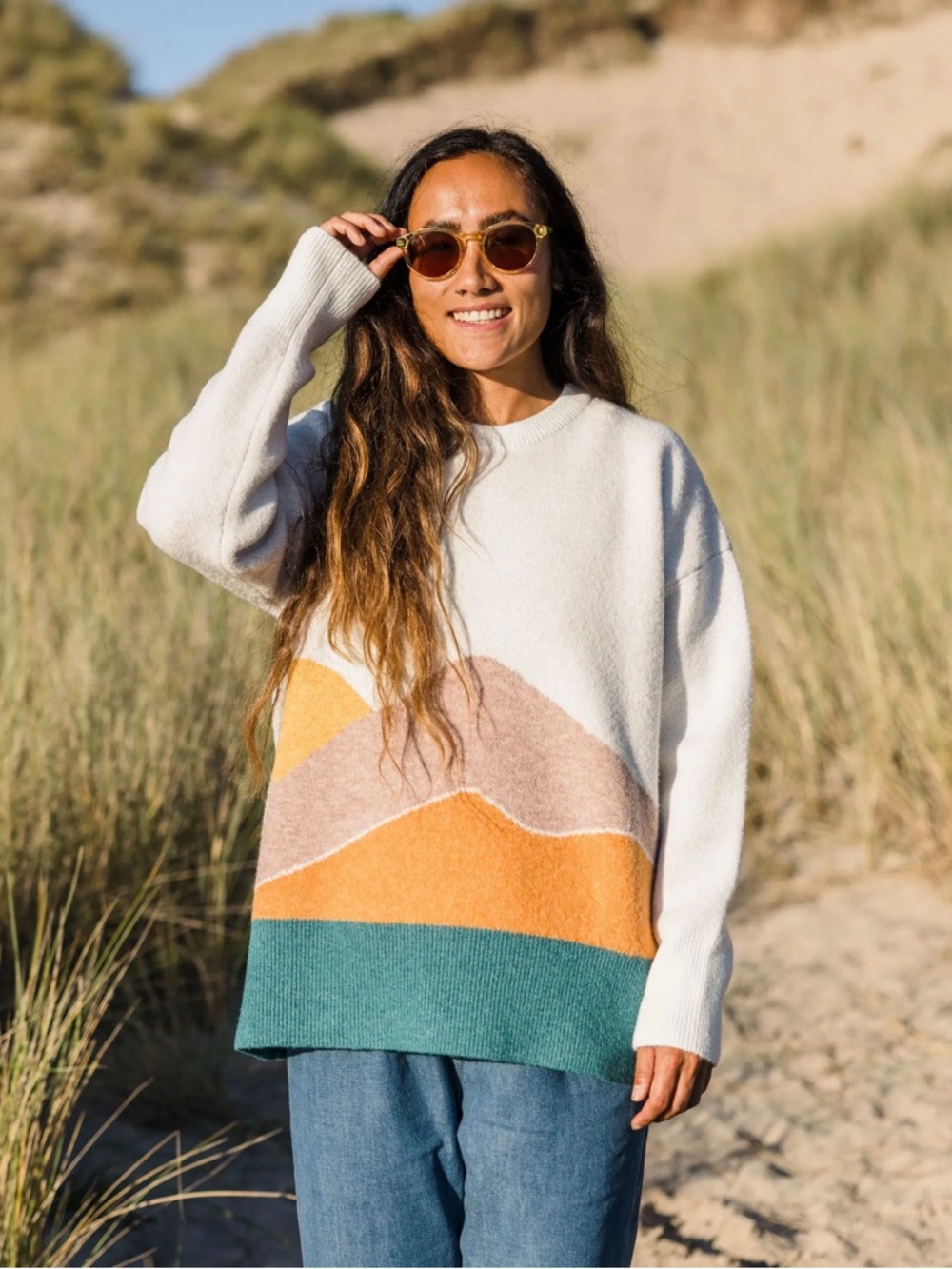 Passenger Off White Mountain Vista Recycled Knitted Jumper Sweater XL Boho Cozy